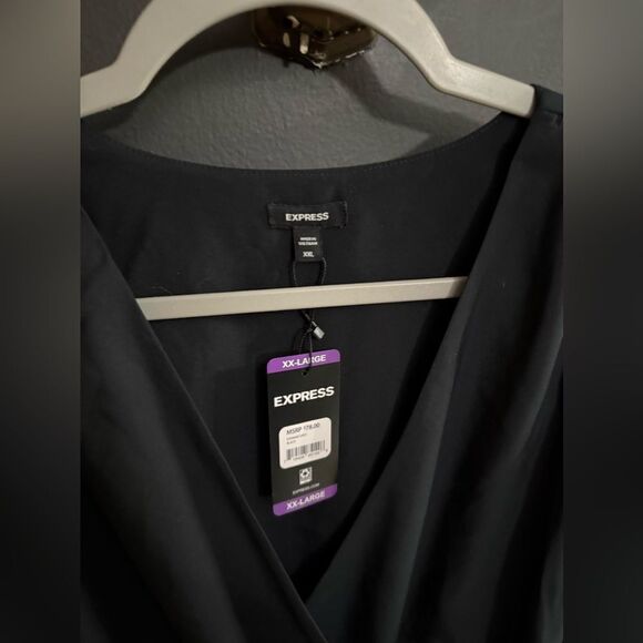 Express Women Size XXL Black Puff Sleeve V-Neck Long Sleeve Mini Wrap Dress NEW - Picture 5 of 7